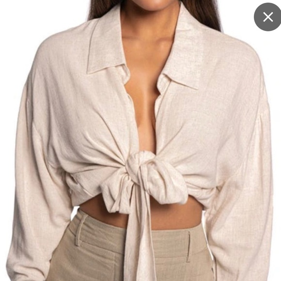 JLUXLABEL Soho Linen Slip my mind tie front Blouse in baby Pink size Large - Picture 3 of 7